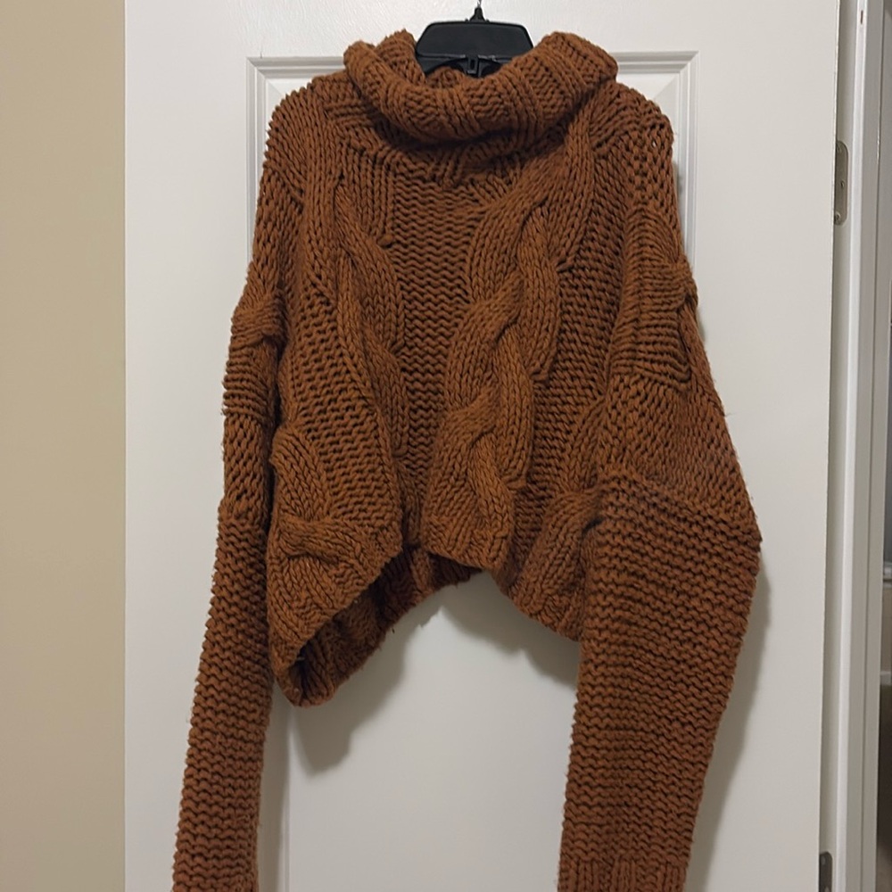 Chunky knit rusty orange turtle neck sweater
